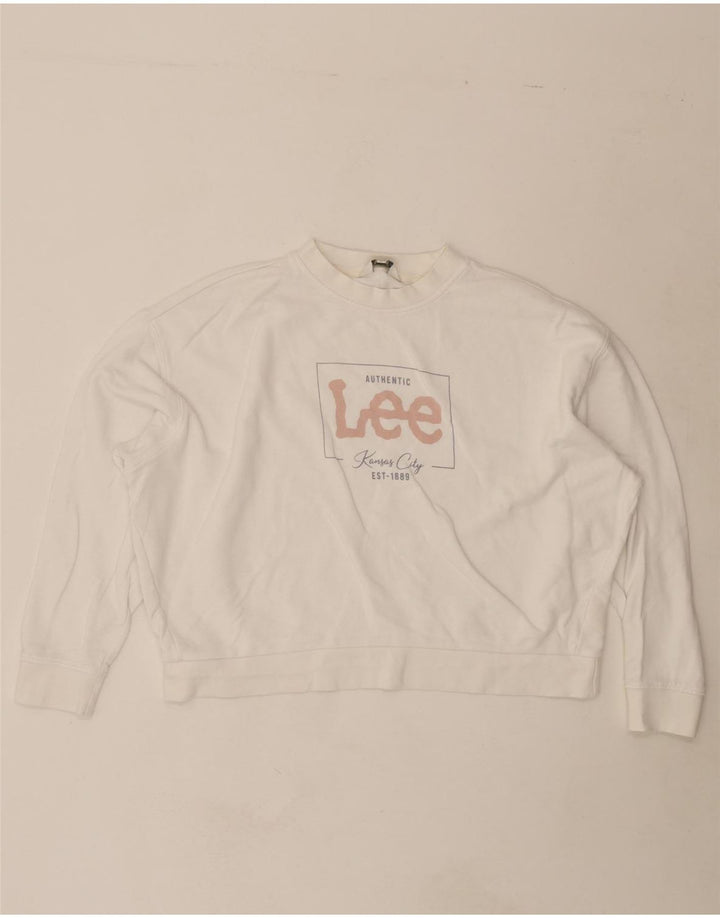 LEE Womens Relaxed Fit Graphic Sweatshirt Jumper UK 14 Medium White Cotton Vintage Lee and Second-Hand Lee from Messina Hembry 