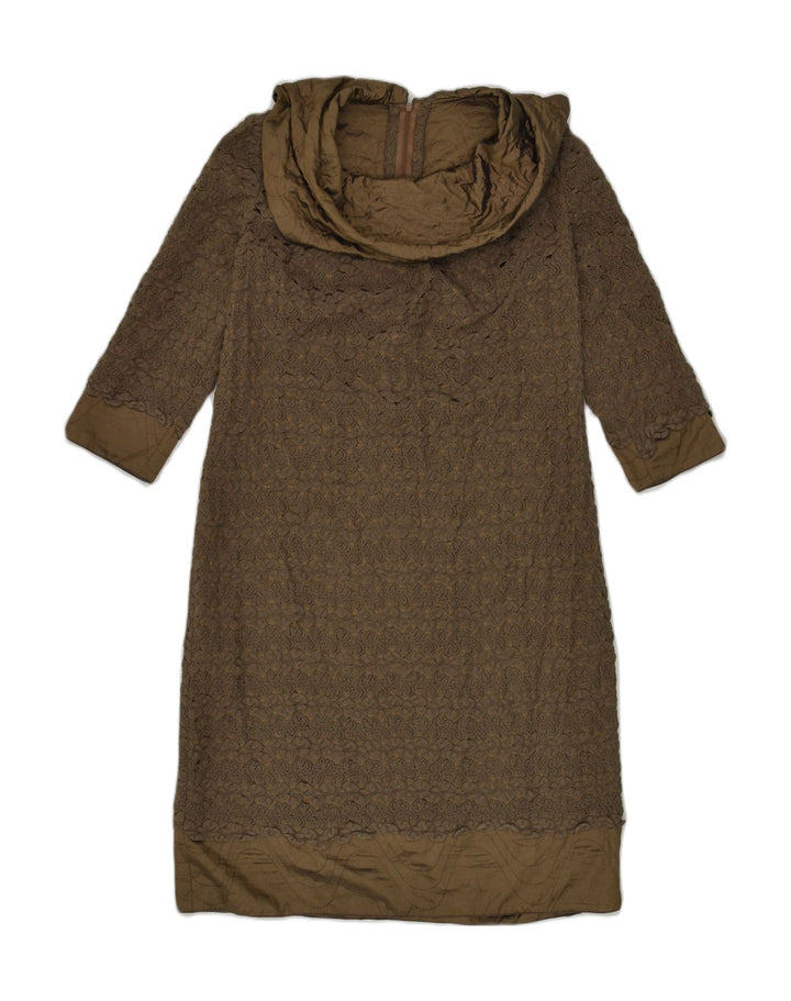 VINTAGE Womens 3/4 Sleeve Shift Dress UK 12 Medium Khaki Cotton | Vintage Vintage | Thrift | Second-Hand Vintage | Used Clothing | Messina Hembry 