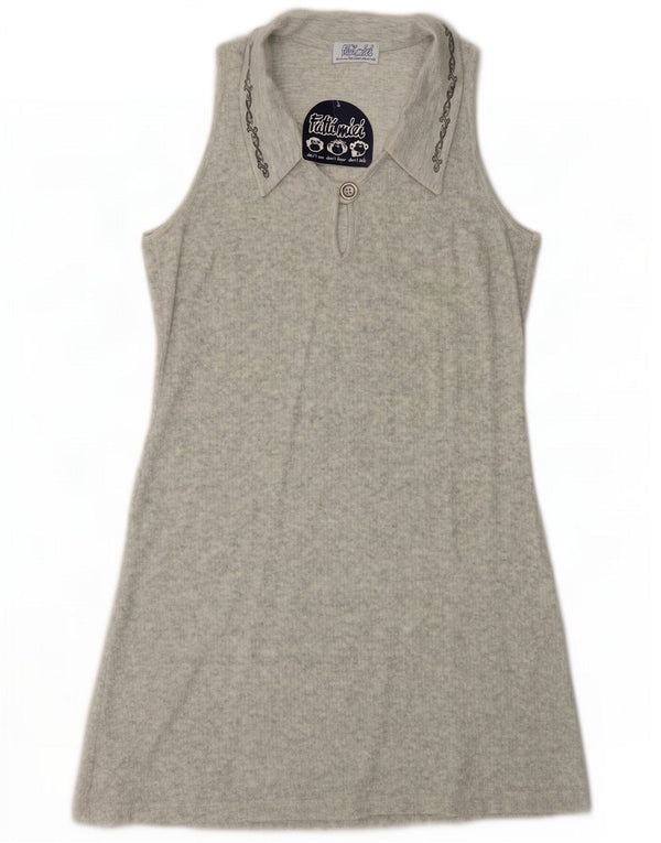 Vintage mujer sin mangas polo vestido Reino Unido 12 algodón gris medio