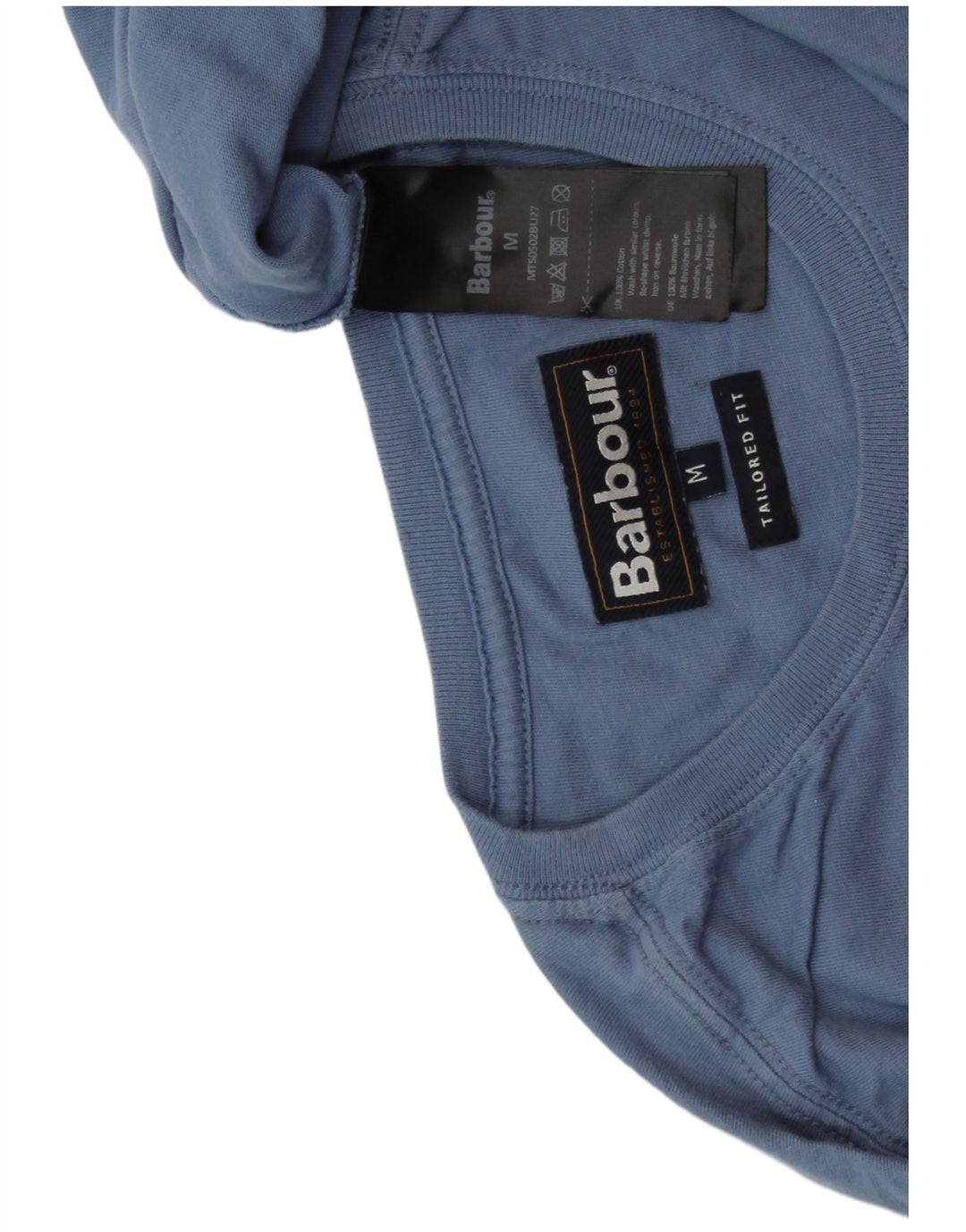 BARBOUR Hombre Camiseta entallada Top Algodón azul medio