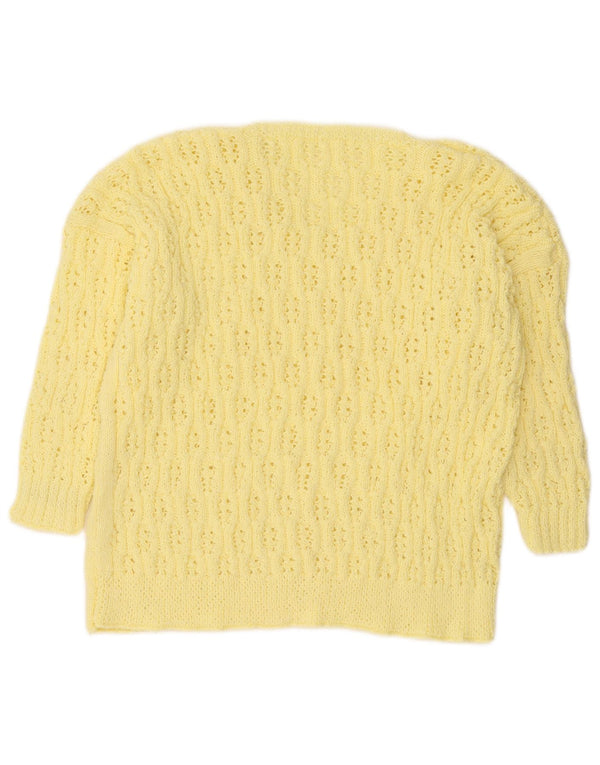 Vintage mujer 3/4 manga V-cuello jumper suéter Reino Unido 16 amarillo grande