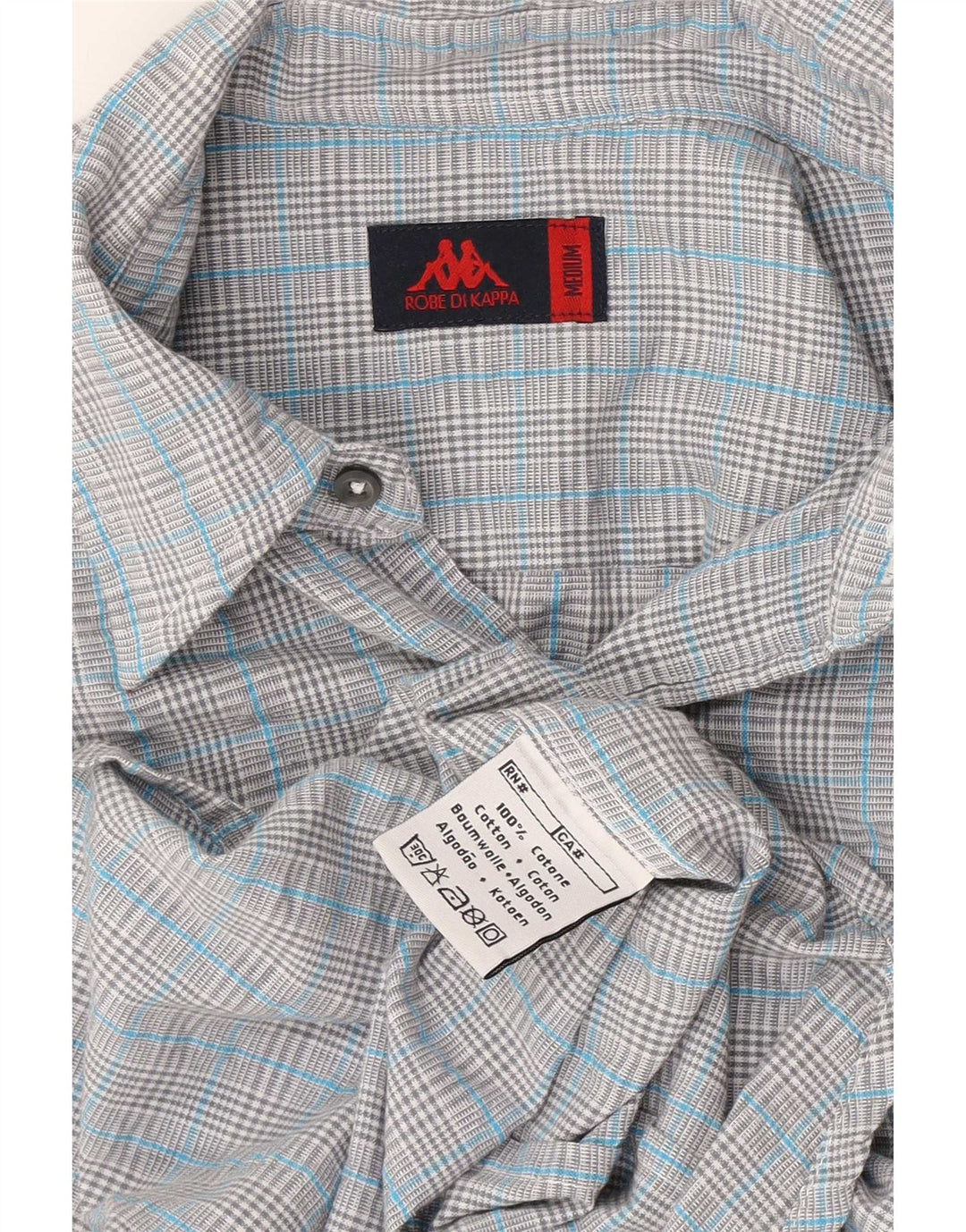 Camisa Kappa Hombre De Manga Corta De Algodón A Cuadros Azul Medio
