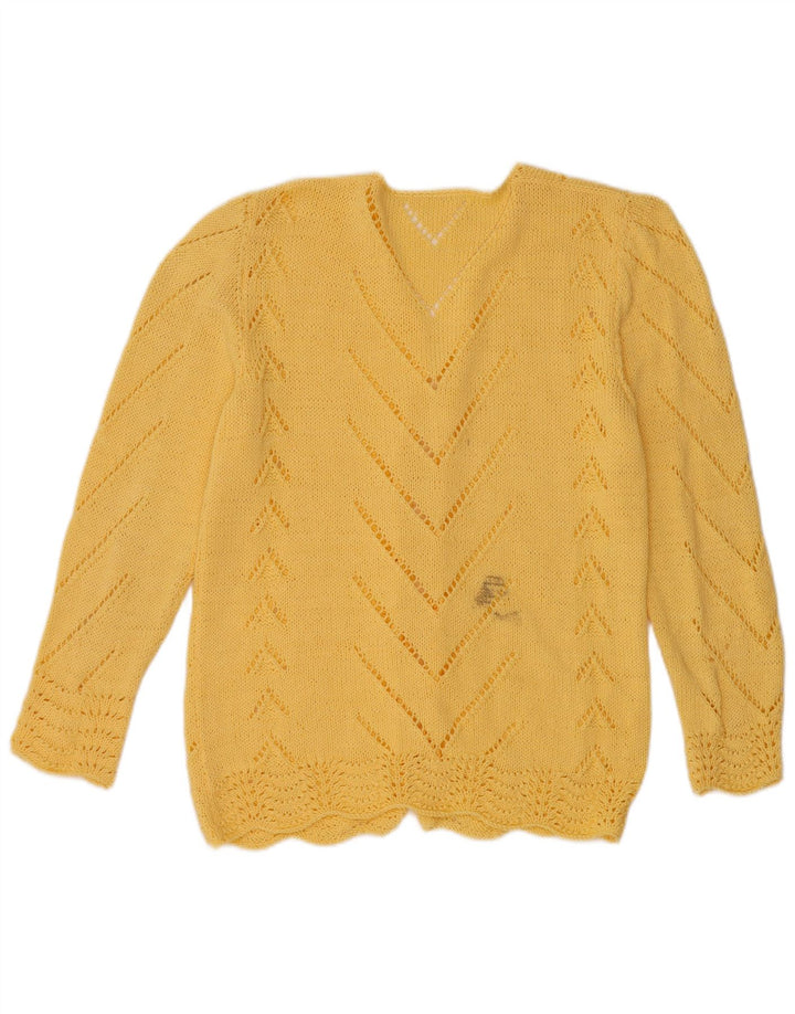 VINTAGE Mujer Open Cardigan Suéter Reino Unido 12 Amarillo Medio