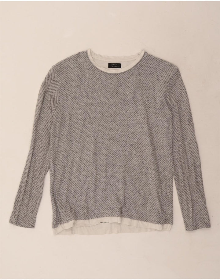 Zara Hombre Top Manga Larga Grande Gris Espiga