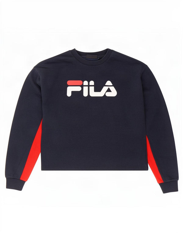Fila Mujer Crop Sudadera Jumper UK 40 Medium Azul Marino Colorblock