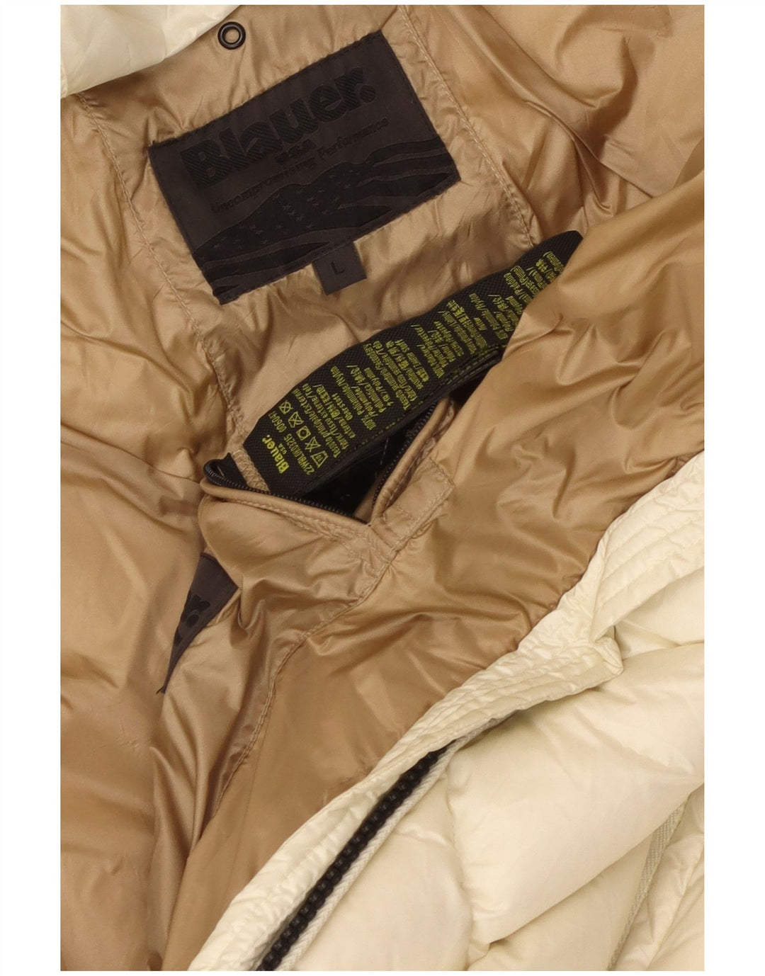 Blauer Abrigo acolchado con capucha para mujer UK 46 Large Poliamida blanca