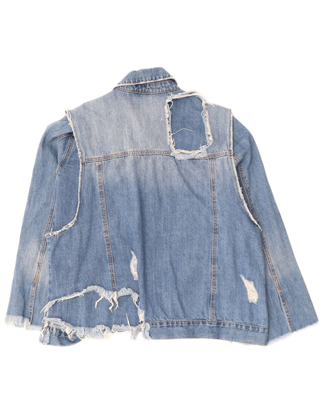 ZARA Chaqueta vaquera desgastada para mujer UK 46 Algodón azul grande