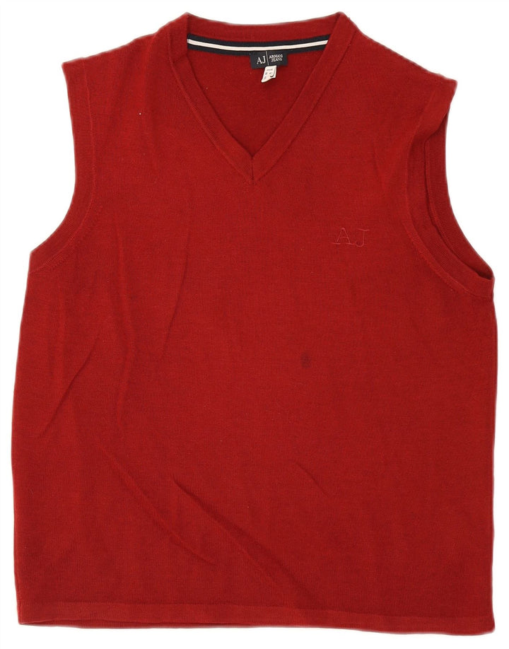 Armani Jeans Hombre Chaleco Tank Top Lana Virgen Granate Medio