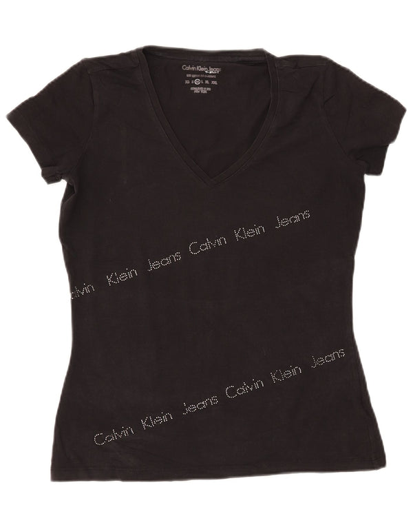 CALVIN KLEIN JEANS Camiseta gráfica para mujer Top UK 12 Medium Black