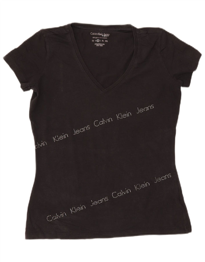 CALVIN KLEIN JEANS Camiseta gráfica para mujer Top UK 12 Medium Black