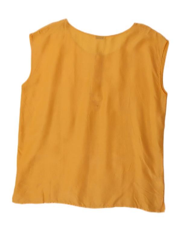 Vintage mujer blusa sin mangas Top UK 20 2XL seda amarilla