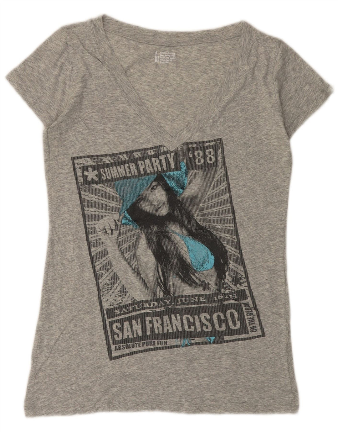 BENETTON Camiseta gráfica para mujer Top UK 42 Gris medio moteado