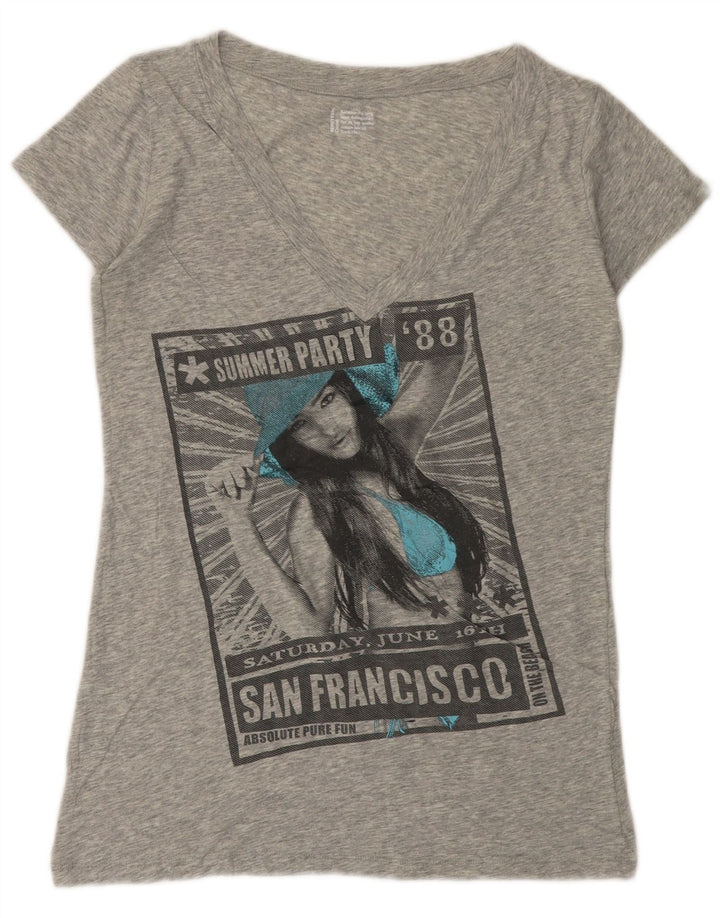 BENETTON Camiseta gráfica para mujer Top UK 42 Gris medio moteado