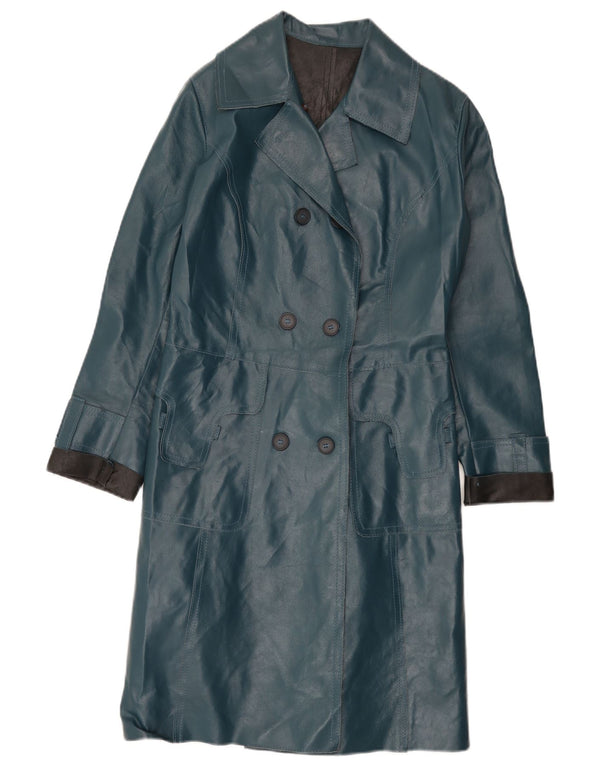 Abrigo de cuero vintage para mujer IT 40 Pequeño bloque de color azul