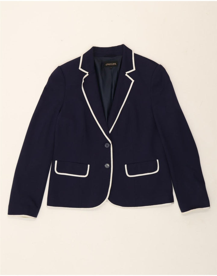 Jaeger Chaqueta Blazer de 2 Botones para Mujer UK 44 Grande Azul Marino Viscosa Clásica