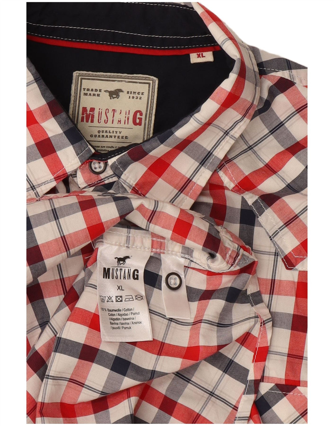 Mustang Camisa Manga Corta Hombre XL Algodón Cuadros Multicolor