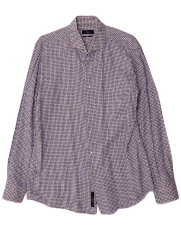 Hugo Boss Camisa Slim Fit para hombre ES 41 16 Algodón geométrico azul grande