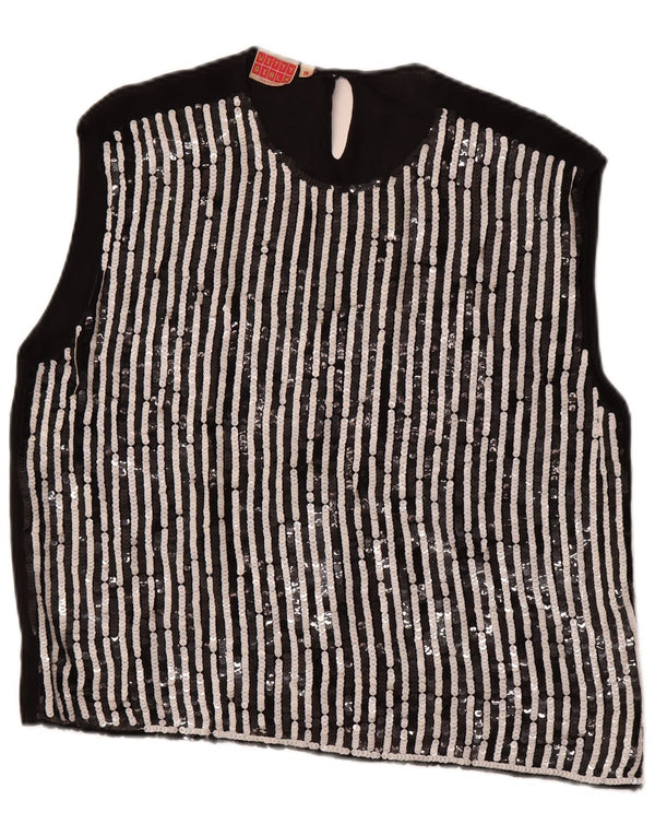 WITTY GIRL Blusa sin mangas para mujer UK 44 Viscosa a rayas negras medianas