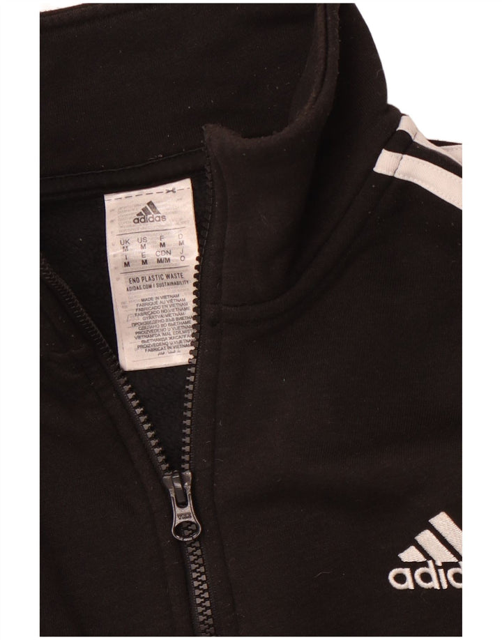 ADIDAS Hombre Zip Neck Sudadera Jumper Medium Negro Algodón
