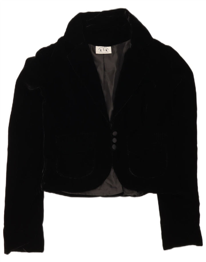 VINTAGE Chaqueta Blazer de Terciopelo de 3 Botones para Mujer Reino Unido 12 Negro Medio