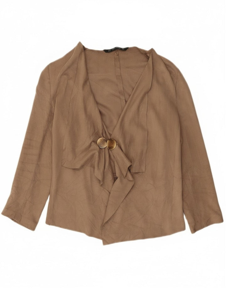 Zara Mujer Cárdigan Manga 3/4 Top UK 44 Poliéster Beige Medio
