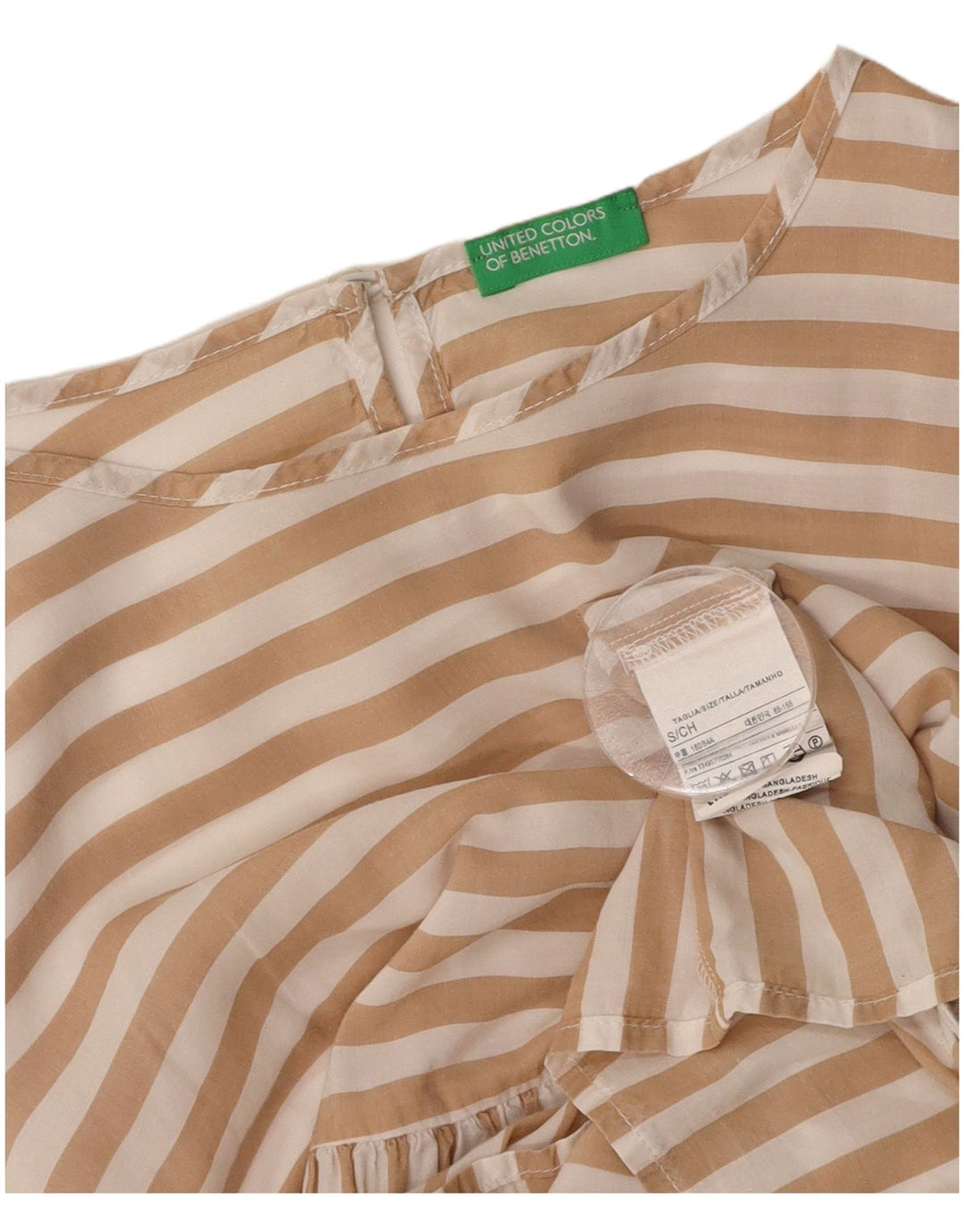 BENETTON Blusa extragrande para mujer UK 10 Small Beige Pinstripe Lyocell