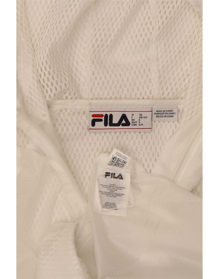 Fila Mujer Gráfico Con Capucha Chándal Top Chaqueta Reino Unido 10 Pequeño Poliéster Blanco