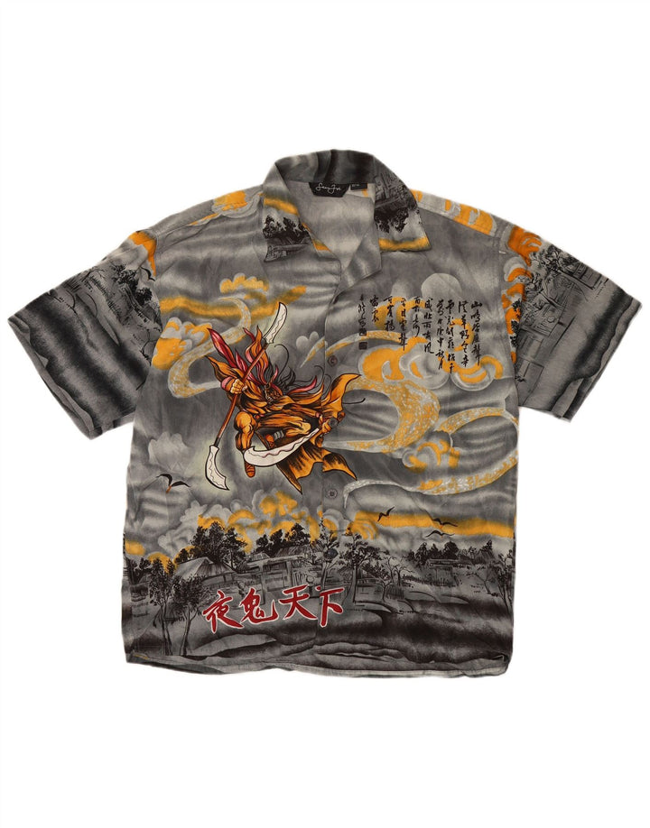 VINTAGE Camisa gráfica de manga corta para hombre Seda gris medio