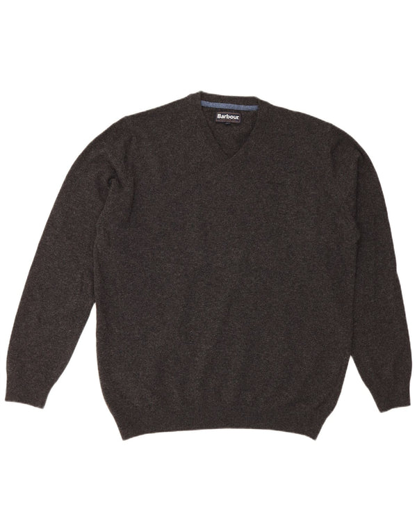 Barbour - Jersey con cuello en V para hombre, talla 2XL, lana gris