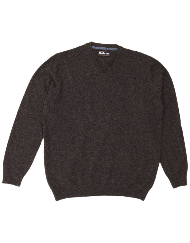 Barbour - Jersey con cuello en V para hombre, talla 2XL, lana gris
