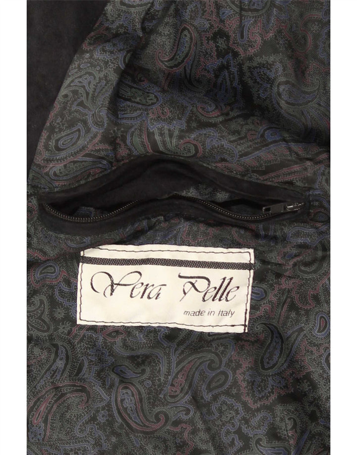 Vintage hombres ante bomber chaqueta Reino Unido 36 pequeño cuero negro