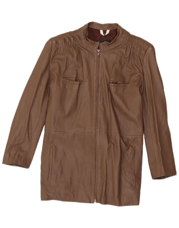 Vintage mujer cuero abrigo Reino Unido 14 cuero marrón medio