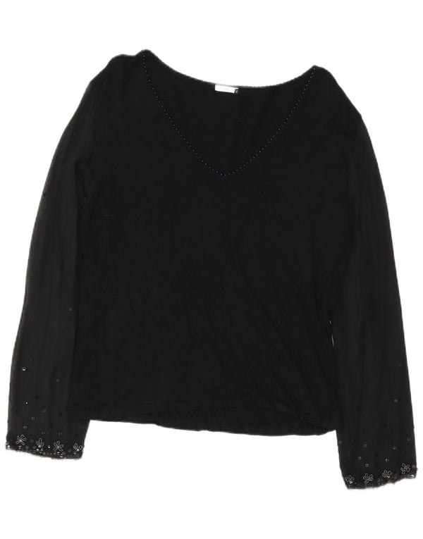 Marella Blusa de manga larga para mujer UK 46 Grande Viscosa floral negra