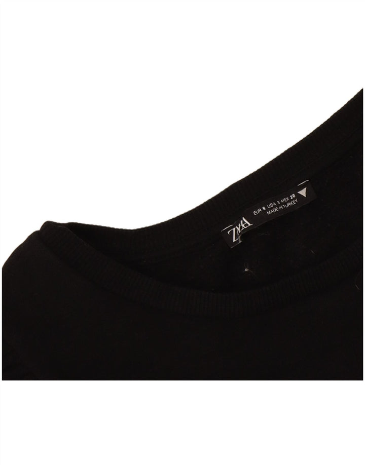 Zara Mujer Crop Top Manga Larga UK 8 Small Negro
