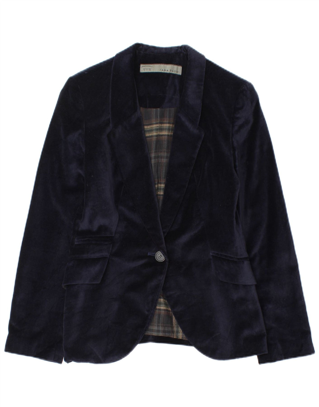 Zara Chaqueta Blazer De Terciopelo Con 1 Botón Para Mujer UK 8 Small Azul Marino Algodón