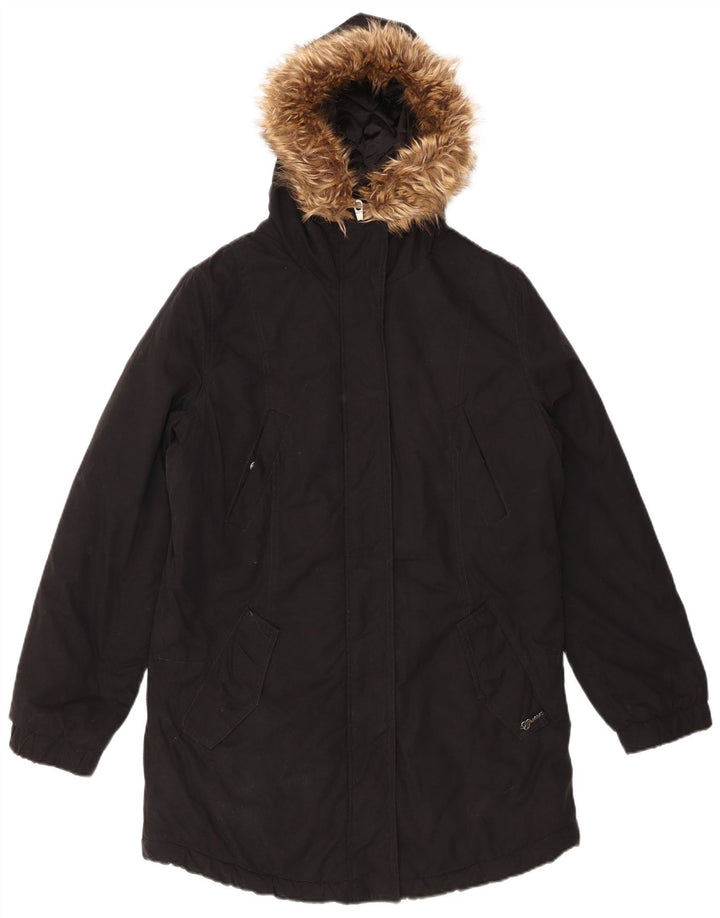 GUESS Chaqueta parka extragrande con capucha para mujer UK 8 Small Algodón negro