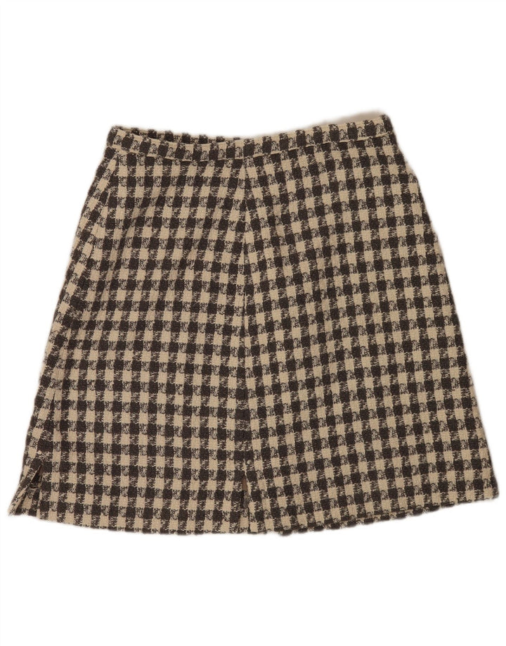 Vintage mujer A-Line falda W32 grande beige cheque
