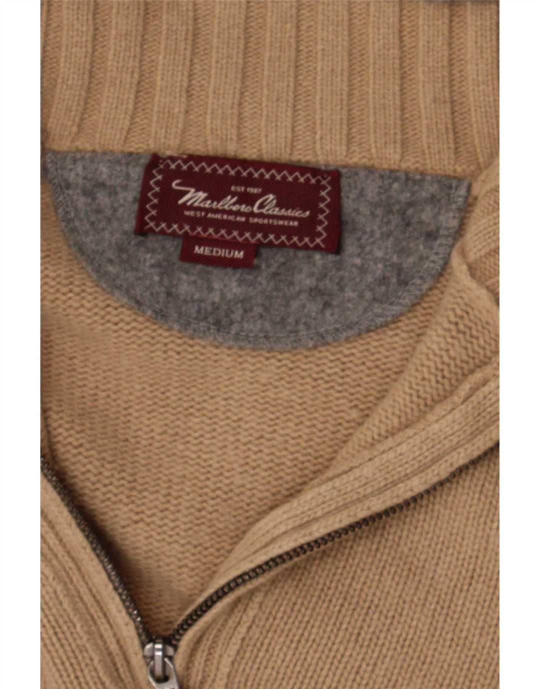 Marlboro Classics - Jersey con cuello y cremallera para hombre, color beige medio
