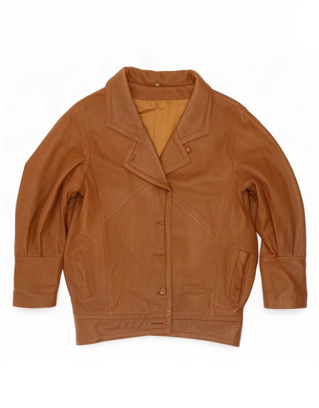 Vintage mujer Batwing cuero abrigo EU 40 marrón medio