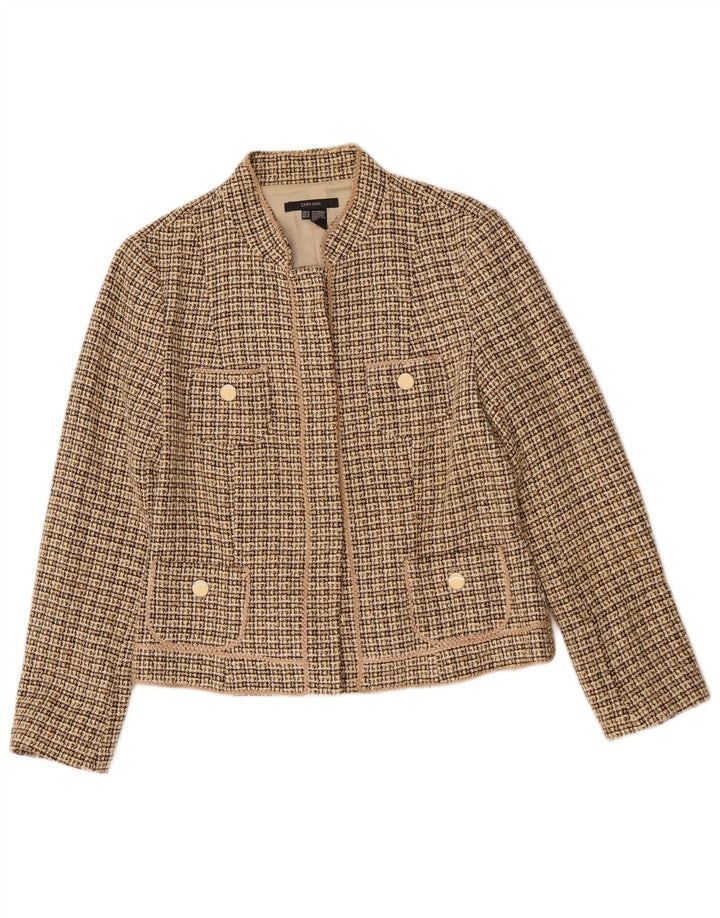 Zara Chaqueta Blazer Mujer EU 42 Grande Beige Cuadros Acrílico