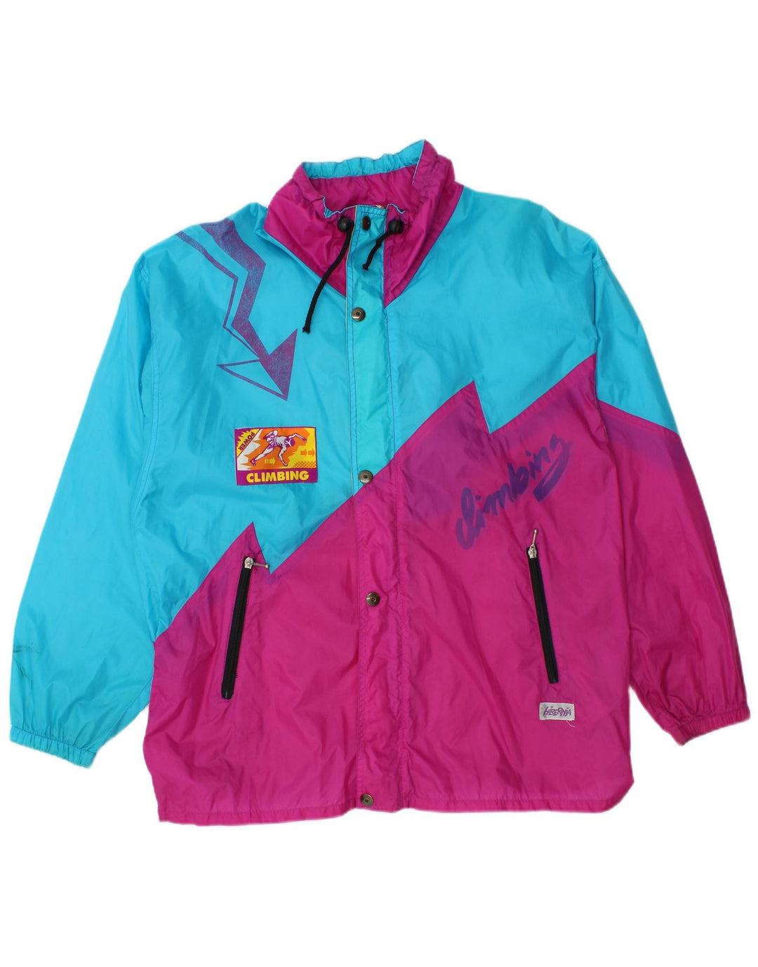 Vintage hombres gráfico chaqueta de esquí Reino Unido 46/48 2XL azul colorblock poliamida