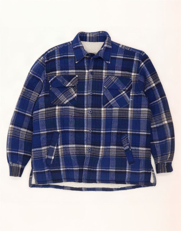 Vintage hombres leñador franela camisa XL azul marino cheque