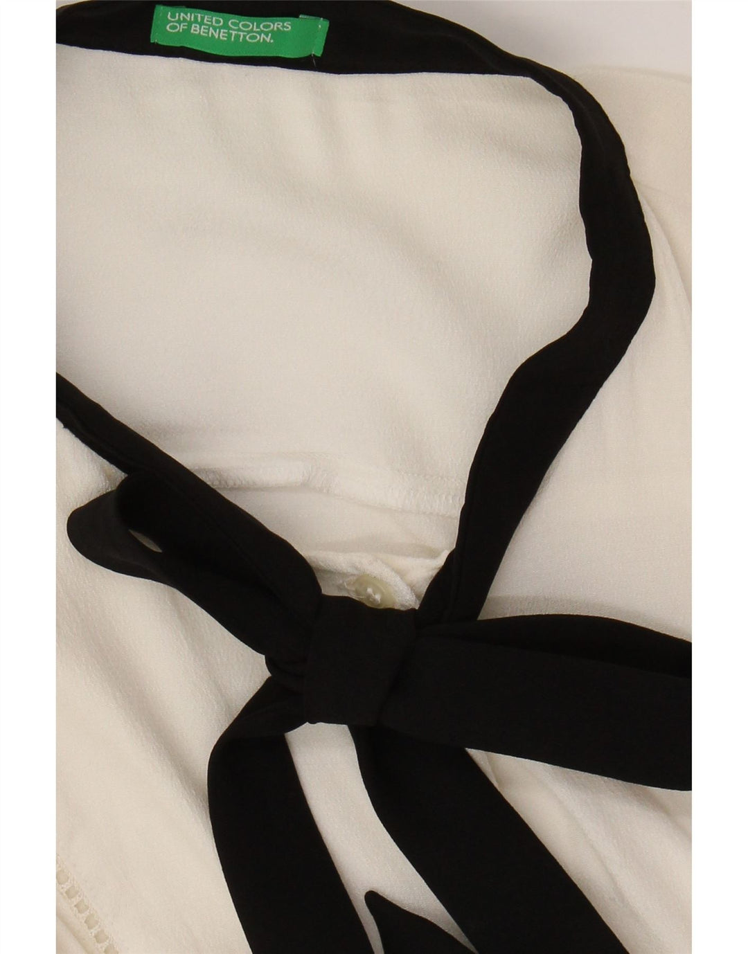 BENETTON Blusa camisera con pajarita para mujer UK 46 Large White Colourblock Viscosa