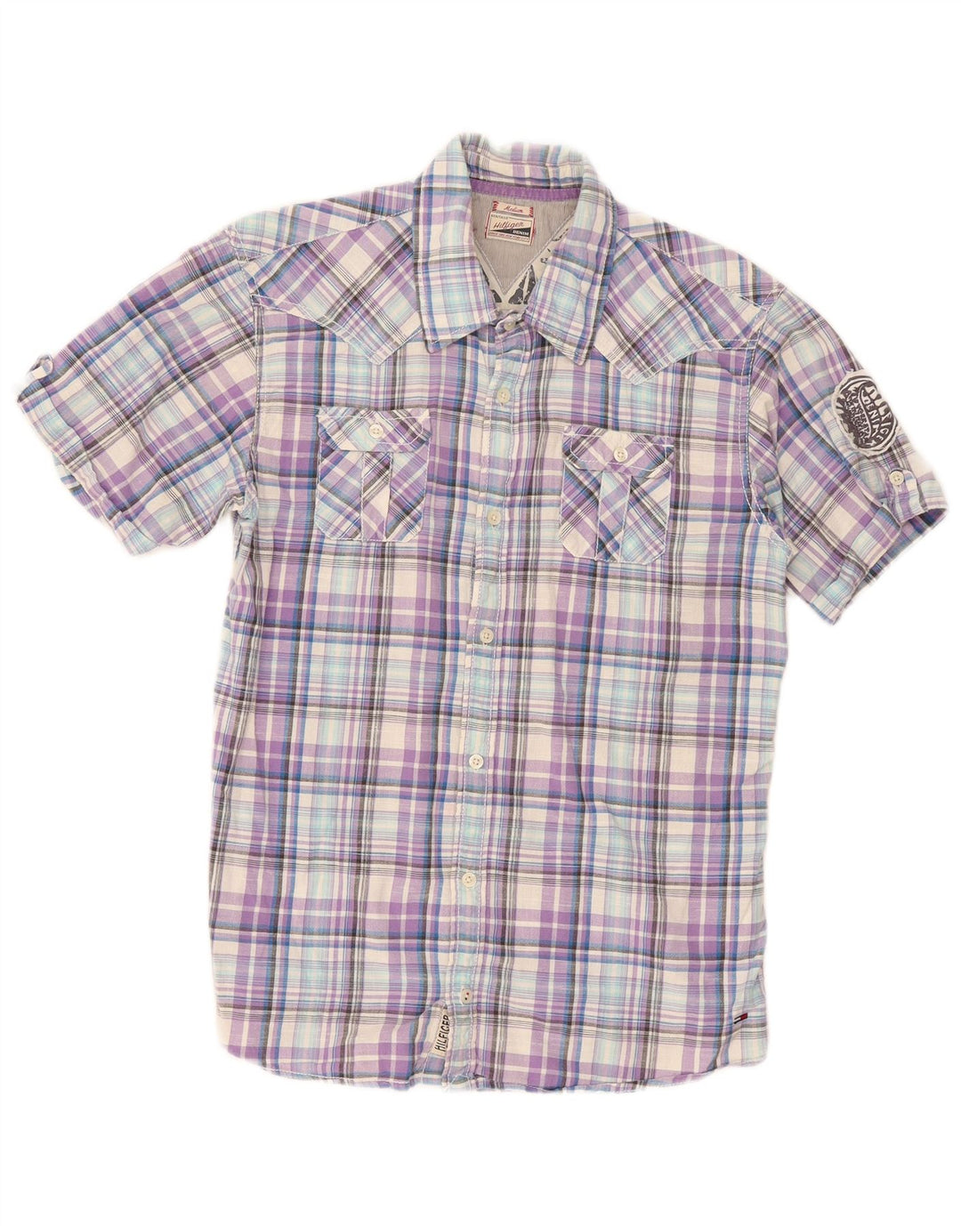 Camisa Tommy Hilfiger de manga corta para hombre de algodón a cuadros multicolor mediano