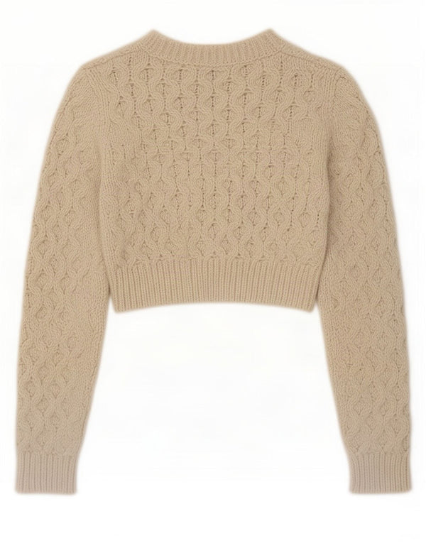 Zara Mujer Crop Crew Neck Jumper Sweater UK 12 Medio Beige Poliéster