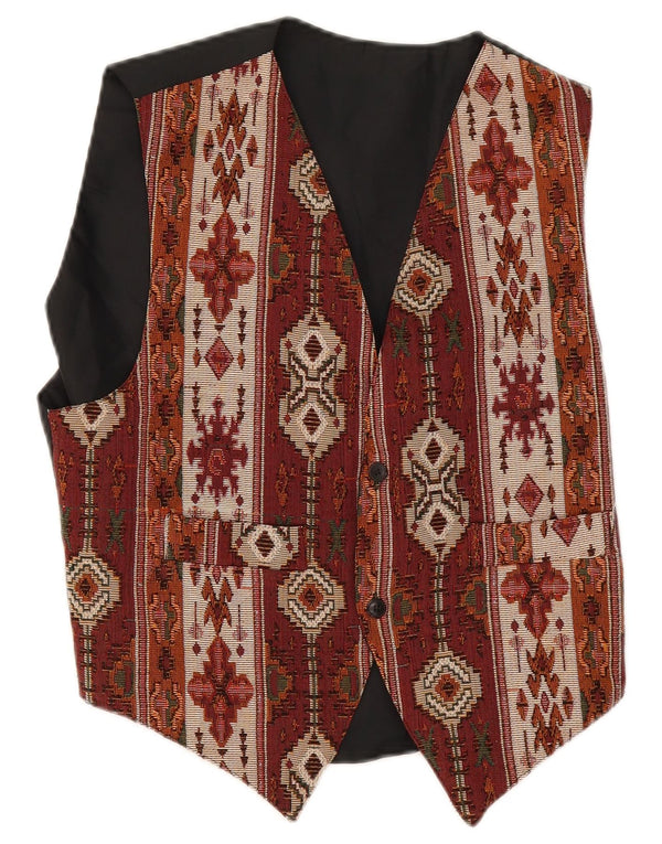 Chaleco vintage para hombre medio borgoña geométrico