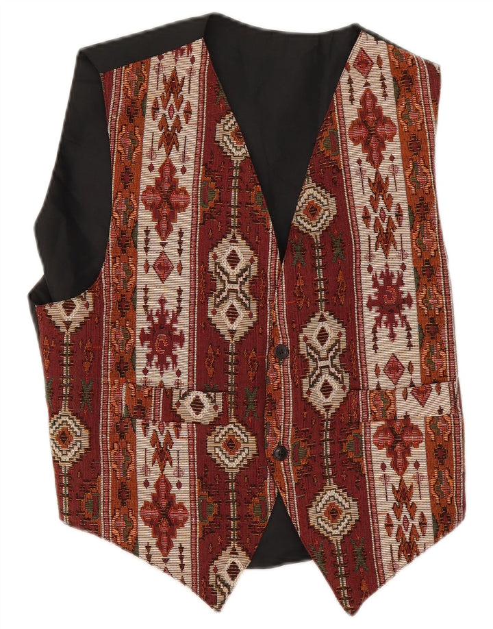 Chaleco vintage para hombre medio borgoña geométrico