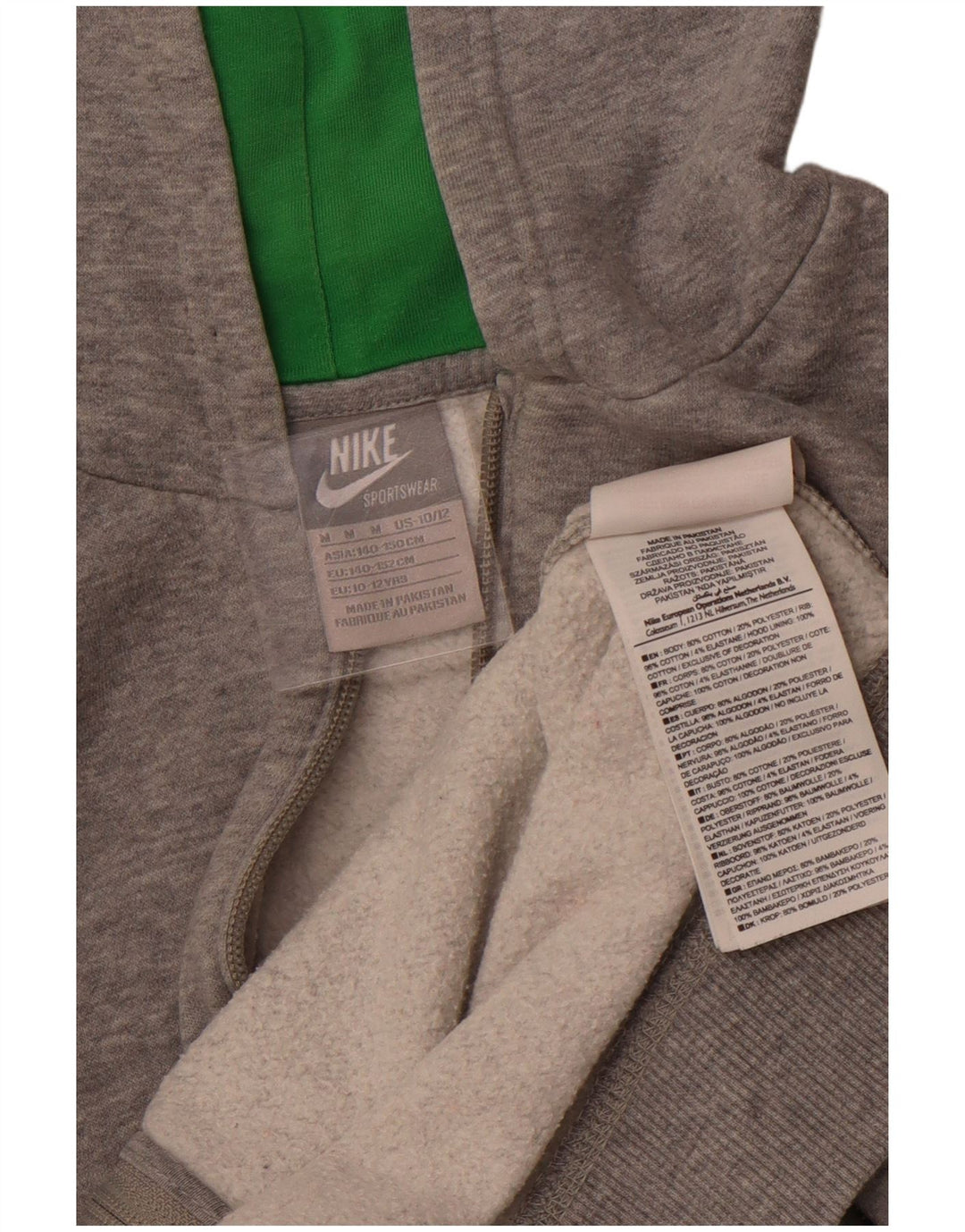 NIKE Sudadera con capucha y cremallera para niñas 10-11 años Algodón gris medio