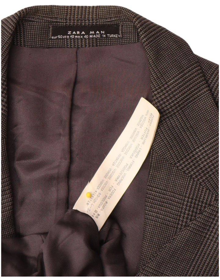 ZARA Chaqueta tipo blazer de 2 botones para hombre EU 50 Viscosa de pata de gallo gris medio