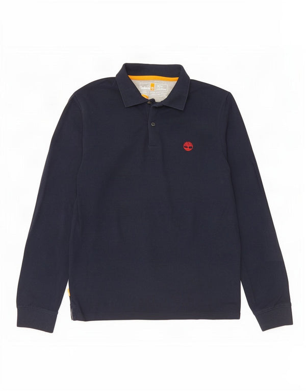 Timberland Polo de manga larga para hombre, corte ajustado, algodón azul marino medio